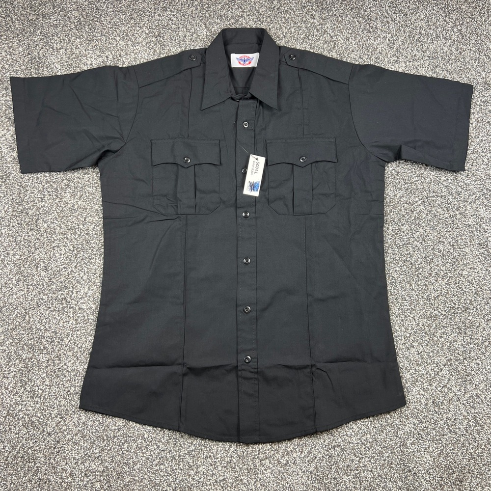 NEW First Class Black Short Sleeve Pilot Shirt Men's L 16-16.5 Collar Button Up